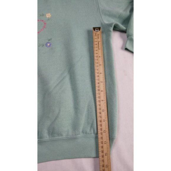 Vintage Bolo Spirit Sweatshirt flower hearts Embroidered Sz L Mint Green Women - Picture 7 of 12